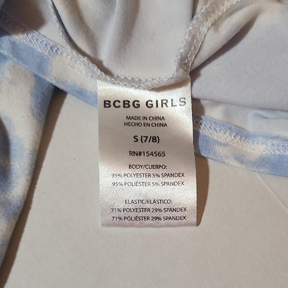 BCBG Girls Blue Tie-Dye Kids Smocke Romper  7/8 EUC Elastic Waist Stretch Straps - Picture 4 of 11
